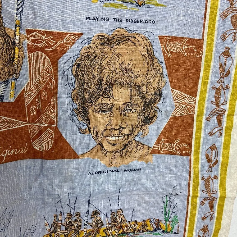 Vintage NEW Australian Aboriginal Tea Towel Pure Linen 21